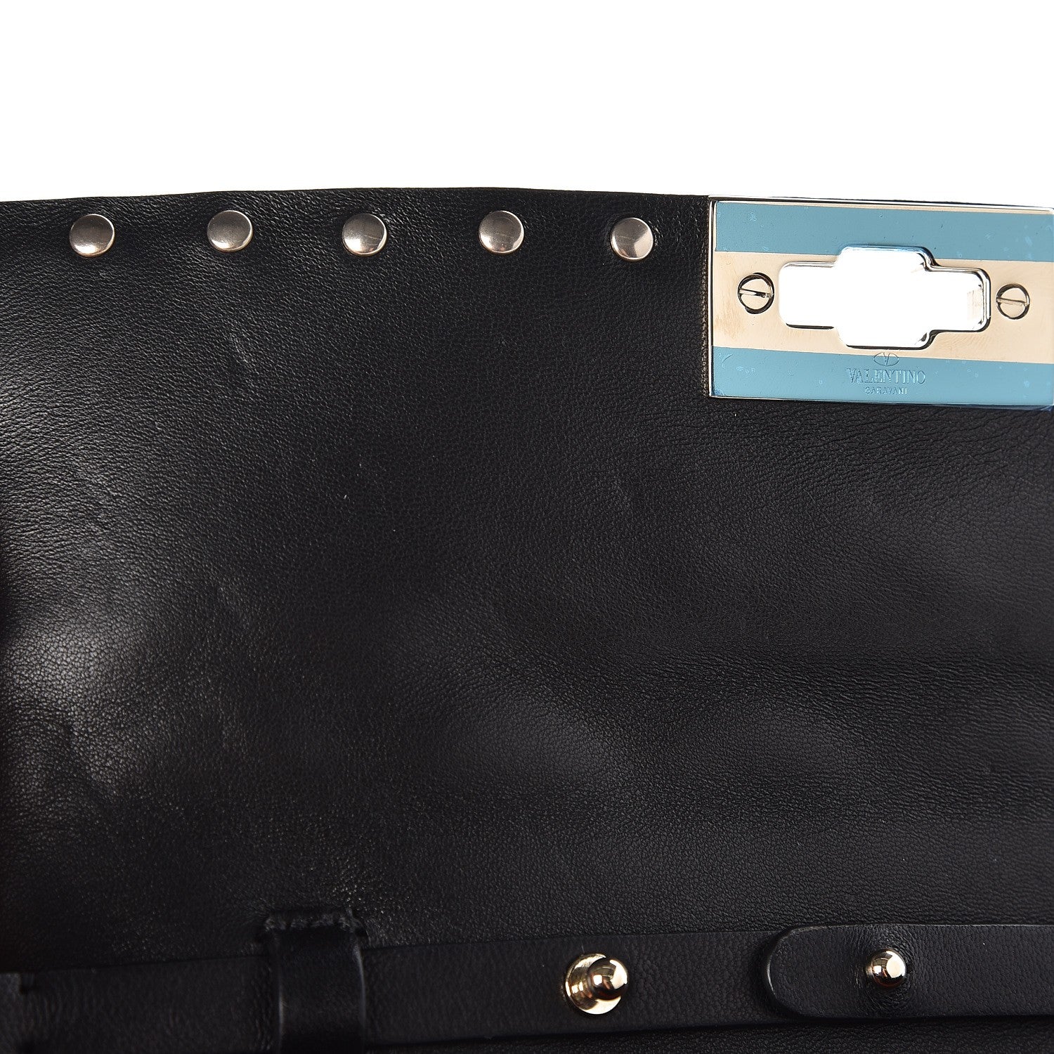 Valentino Garavani Lambskin Rockstud Spike Wallet on Chain Black 6 of 7