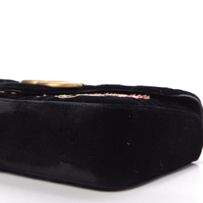 Gucci Velvet Matelasse Loved Embroidered Medium GG Marmont Shoulder Bag Black 7 of 10