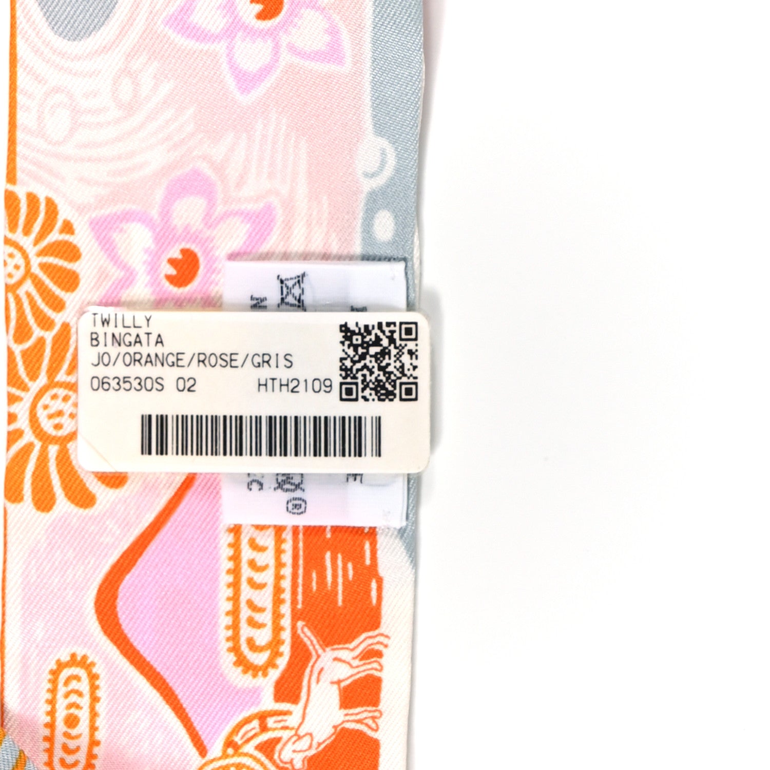 Hermes Silk Bingata Twilly Orange Rose Gris 3 of 4