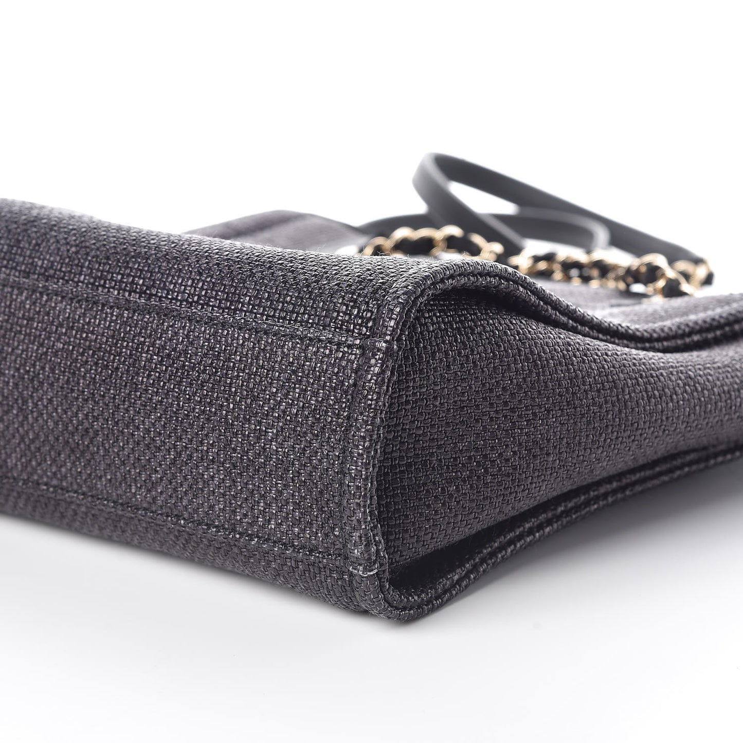 Woven Straw Raffia Mini Deauville Tote Black