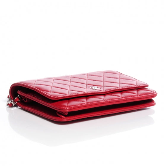 Chanel Lambskin Quilted Wallet On Chain WOC Red 4 of 8