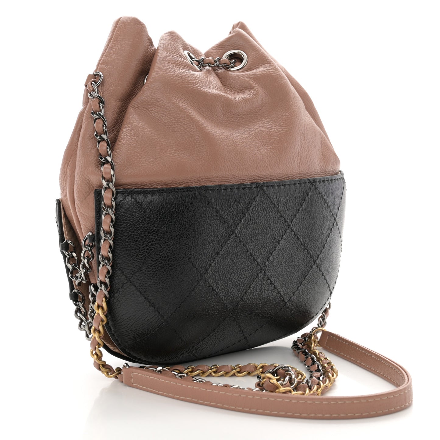 Calfskin Quilted Small Gabrielle Bucket Beige Black