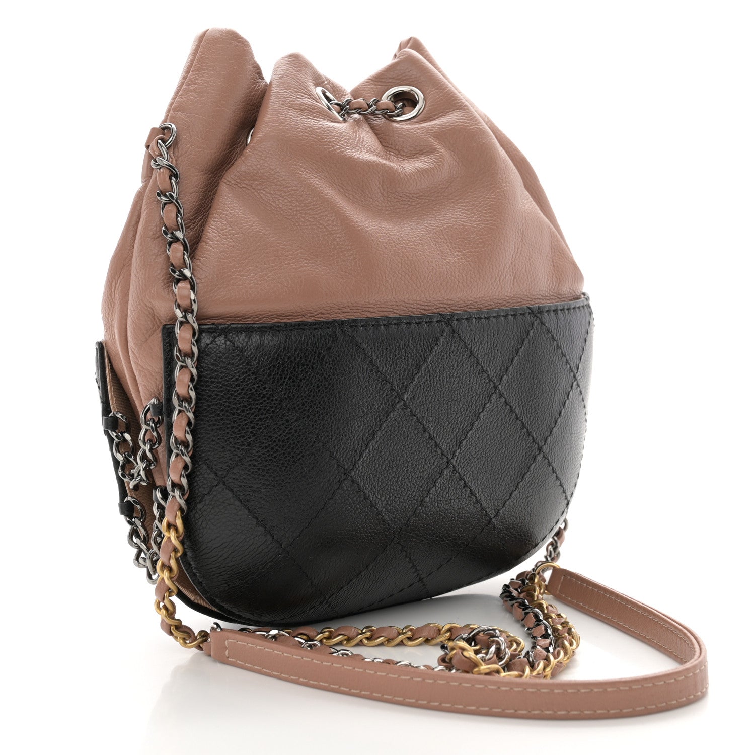 Chanel Calfskin Quilted Small Gabrielle Bucket Beige Black 3 of 11
