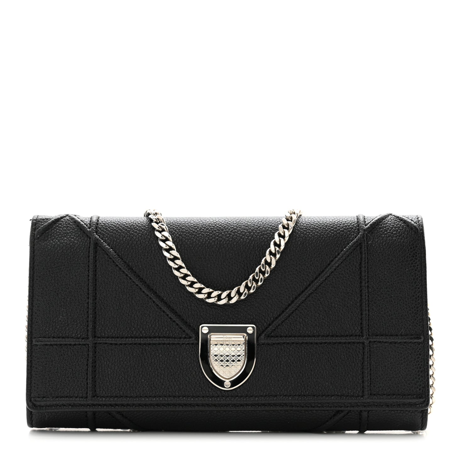 Grained Calfskin Diorama Croisiere Chain Wallet Black