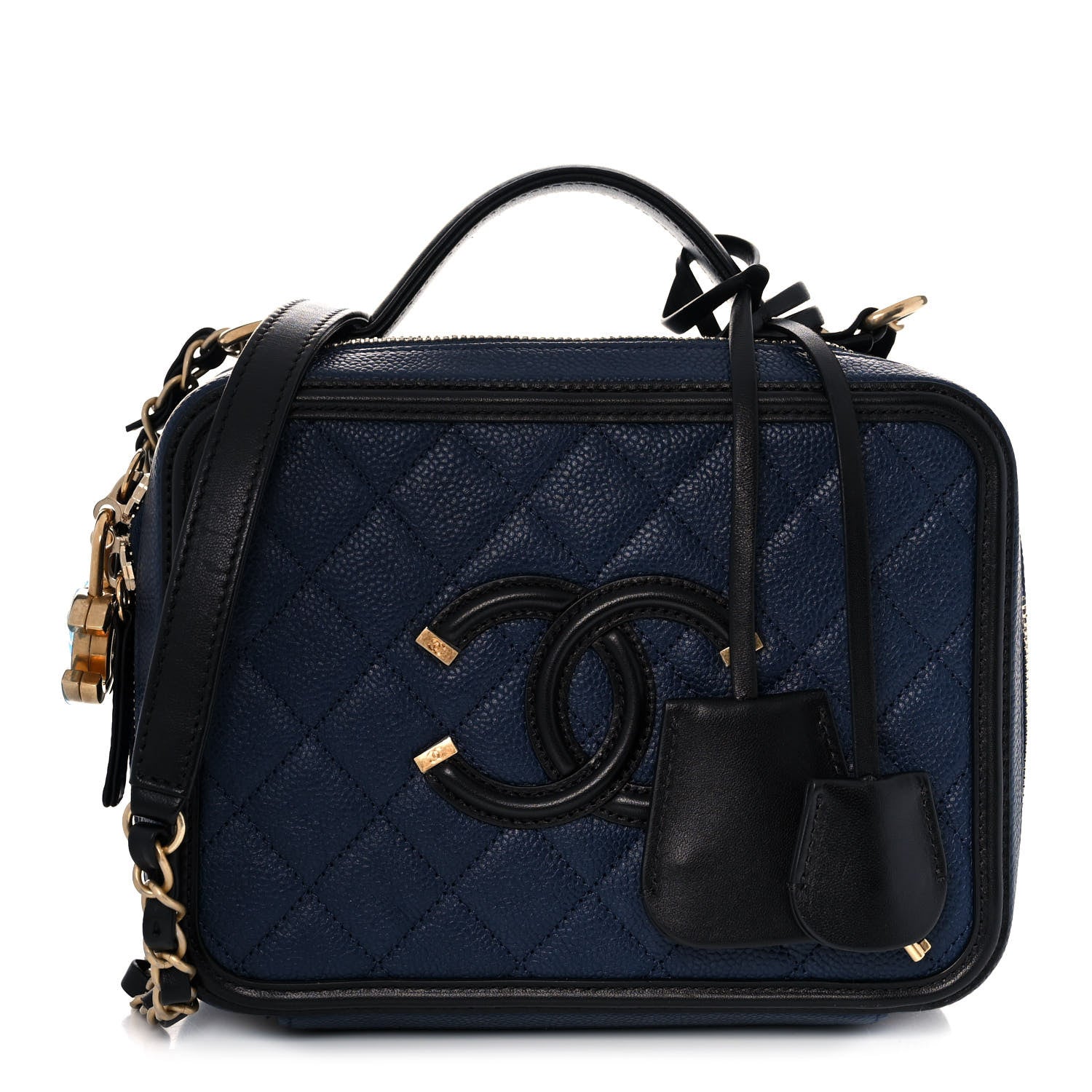 Chanel Caviar Quilted Small CC Filigree Vanity Case Navy Black 1 of 12