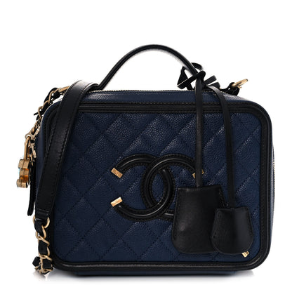 Chanel Caviar Quilted Small CC Filigree Vanity Case Navy Black 1 of 12