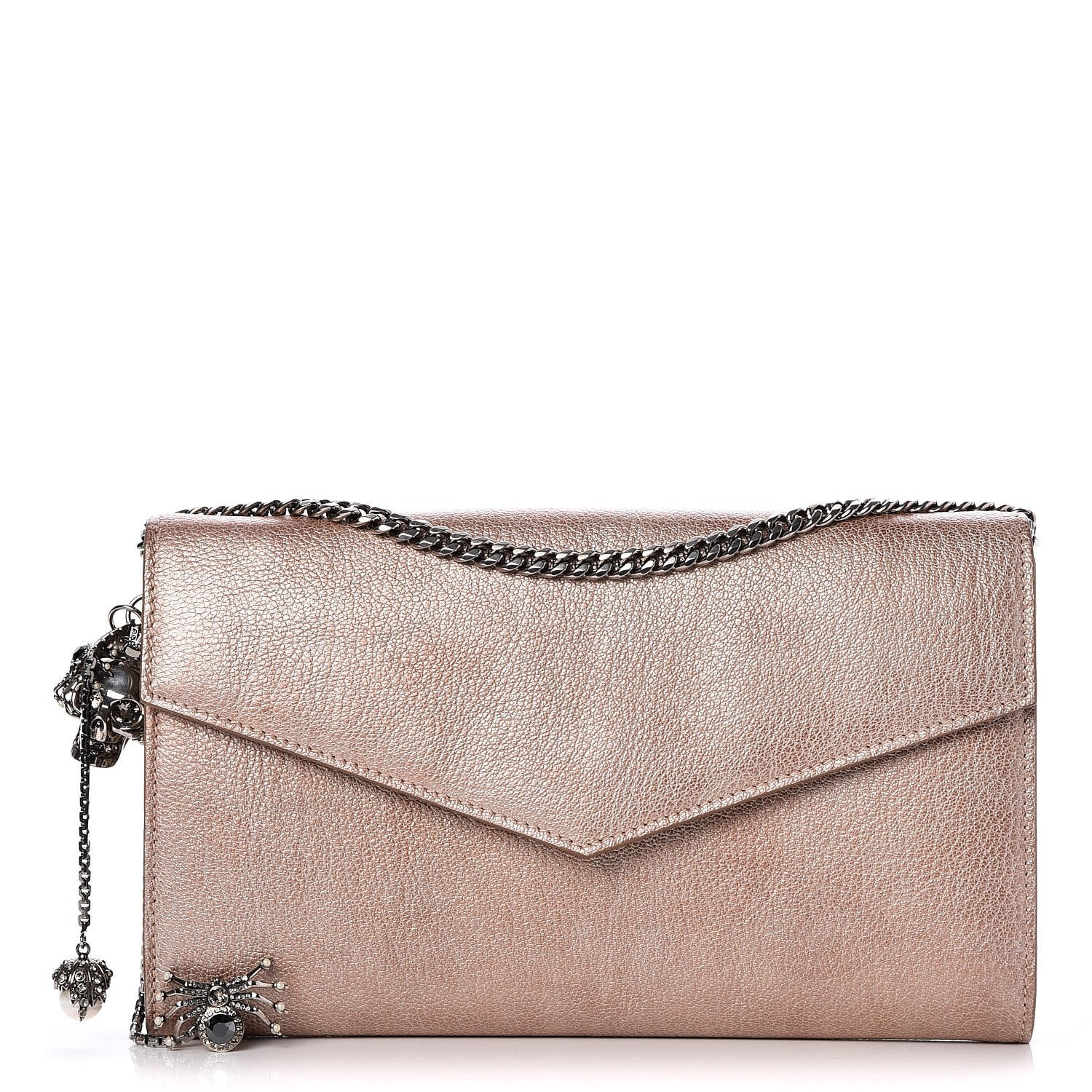 Alexander McQueen Metallic Nappa Spider Skull Envelope Clutch Wallet Rose Gold 1 of 7