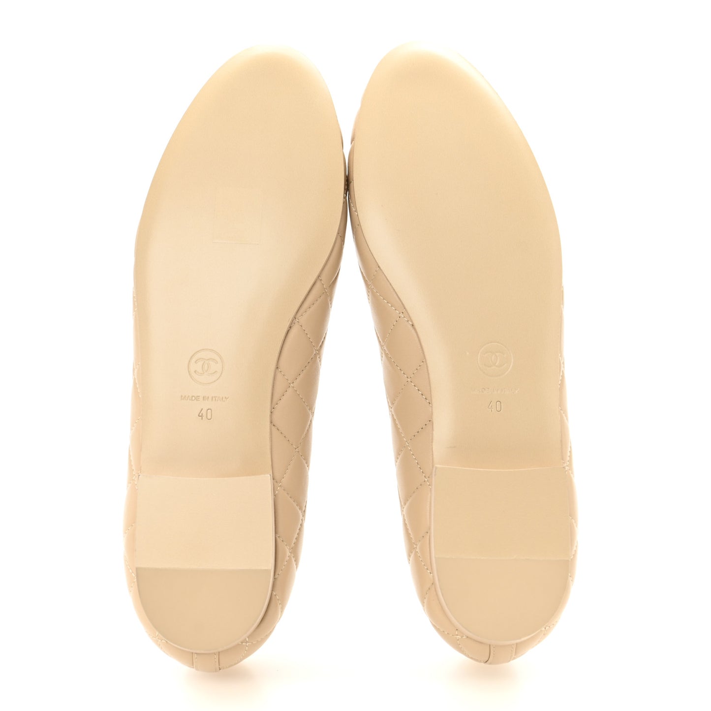Lambskin Quilted CC Ballerina Flats 40 Light Beige