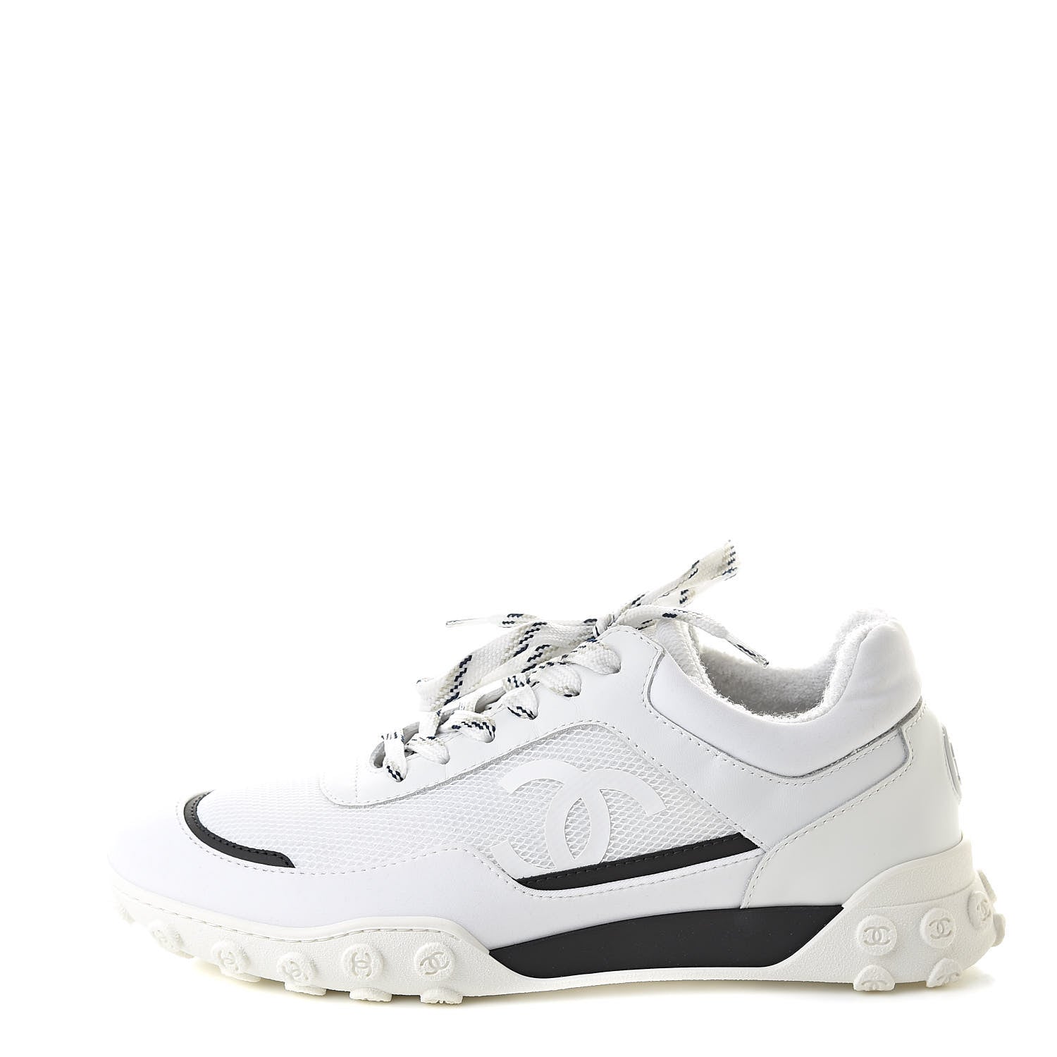 Chanel Calfskin Mesh Lycra Womens Logo Sneakers 38.5 White 1 of 8