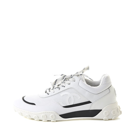 Chanel Calfskin Mesh Lycra Womens Logo Sneakers 38.5 White 1 of 8
