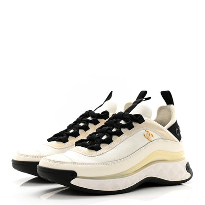 Chanel Fabric Suede Calfskin CC Sneakers 37 White Light Grey 3 of 9