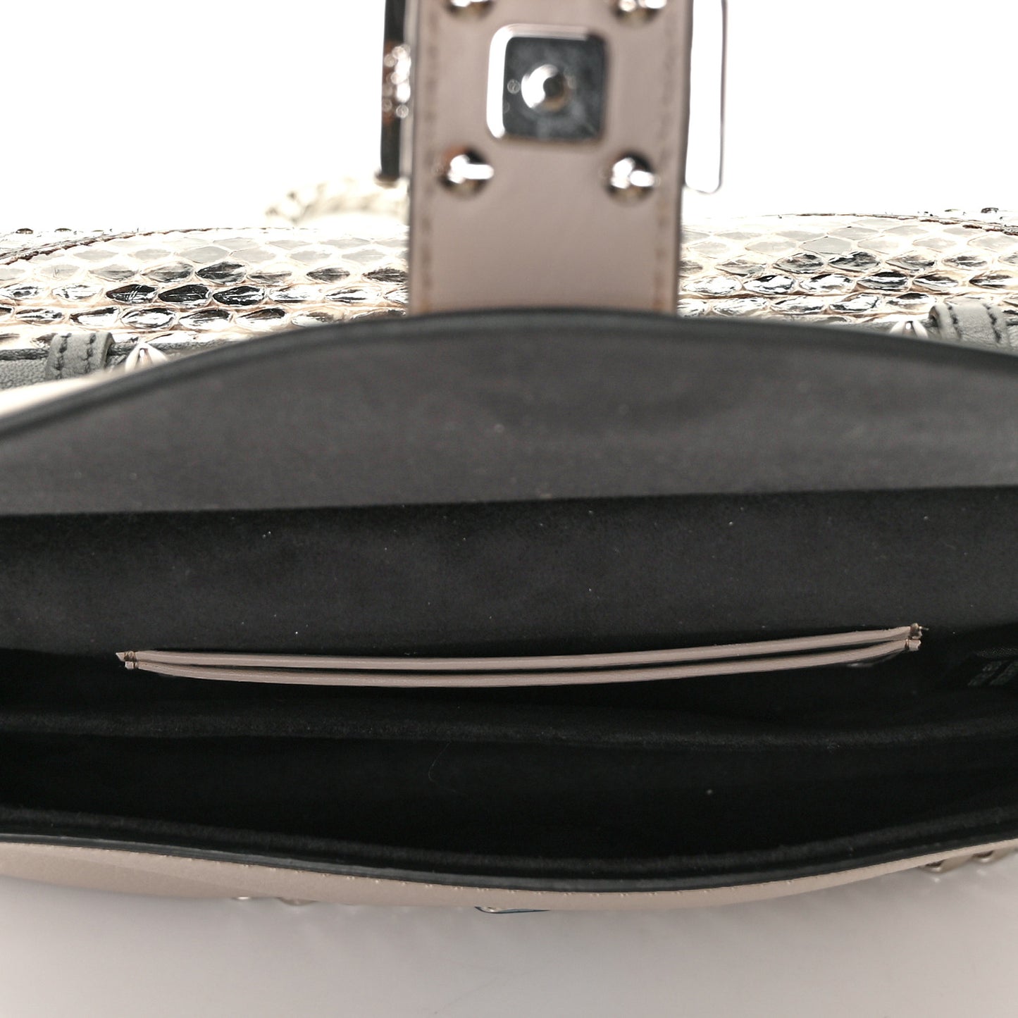 Calfskin Elaphe Crocodile Monster Studded Micro Double Baguette Black Grigio Polvere