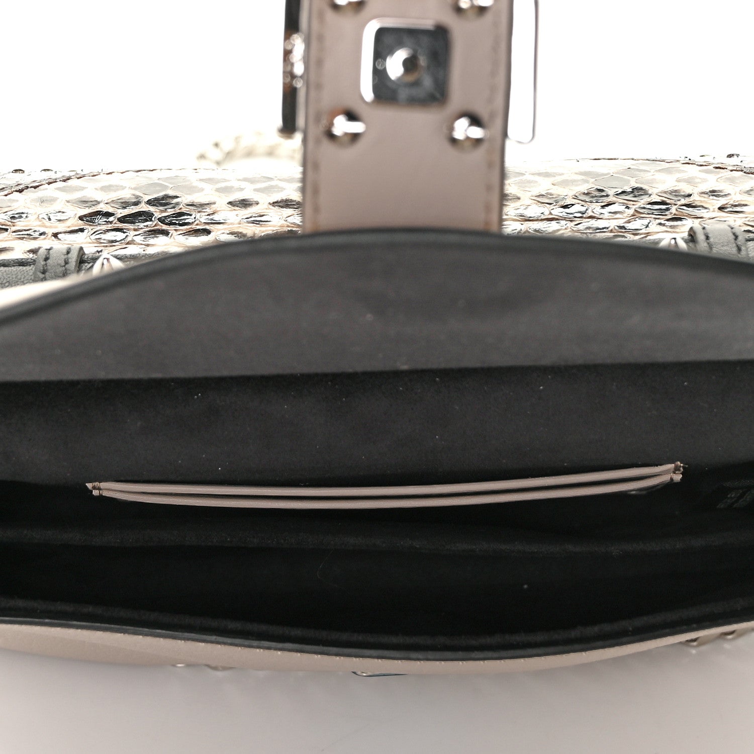 Fendi Calfskin Elaphe Crocodile Monster Studded Micro Double Baguette Black Grigio Polvere 7 of 13