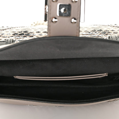 Fendi Calfskin Elaphe Crocodile Monster Studded Micro Double Baguette Black Grigio Polvere 7 of 13