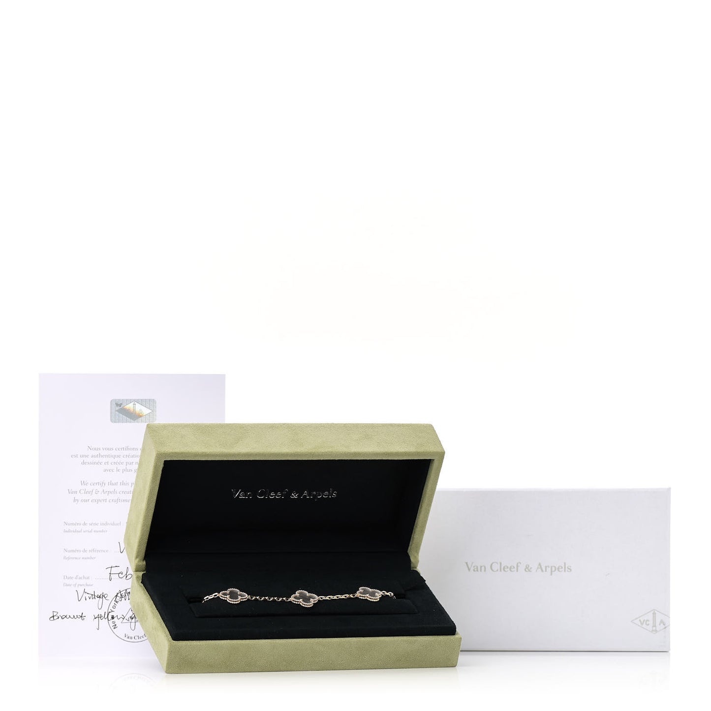 18K Yellow Gold Rock Crystal 5 Motifs Vintage Alhambra Bracelet