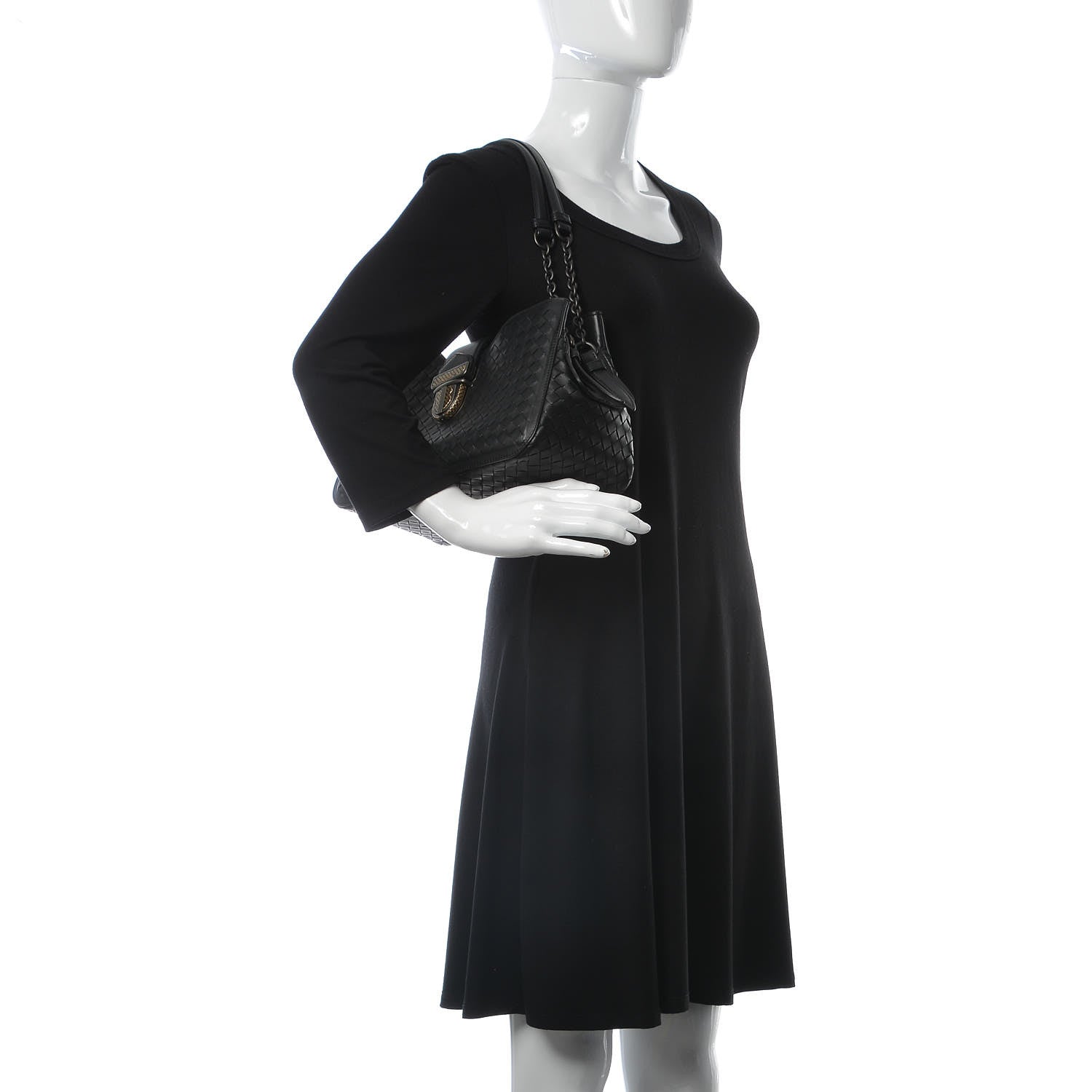 Bottega Veneta Nappa Intrecciato Chain Shoulder Bag Black 1 of 11