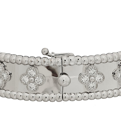 Van Cleef & Arpels 18K White Gold Diamond Perlee Clovers Bangle Bracelet S 3 of 5