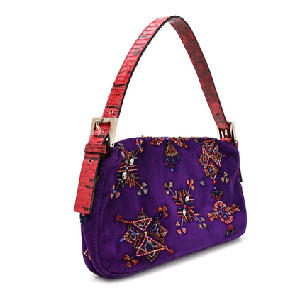 Fendi Suede Beaded Lizard Baguette Purple Multicolor 3 of 9