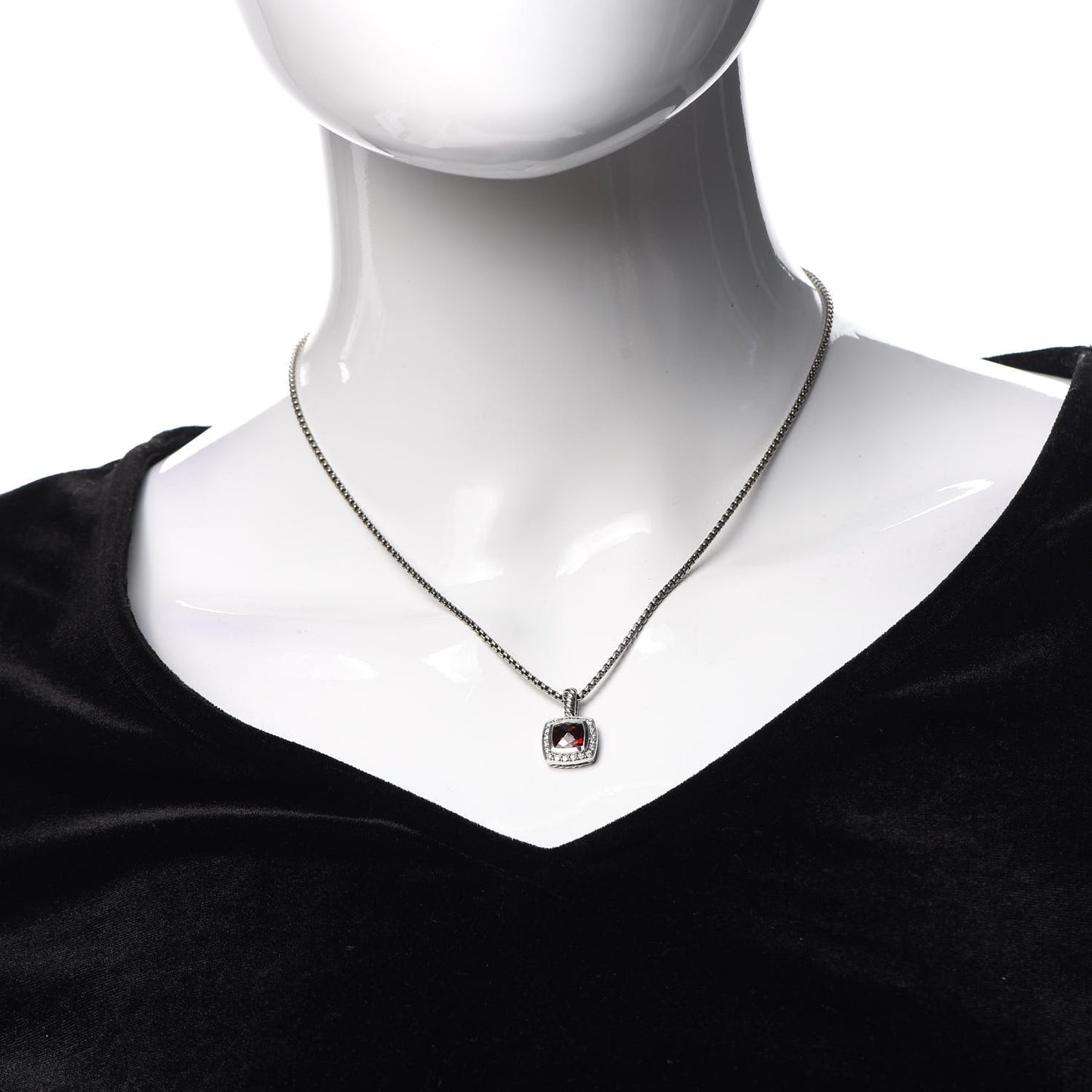 Sterling Silver Diamond Garnet 7mm Petite Albion Pendant Necklace