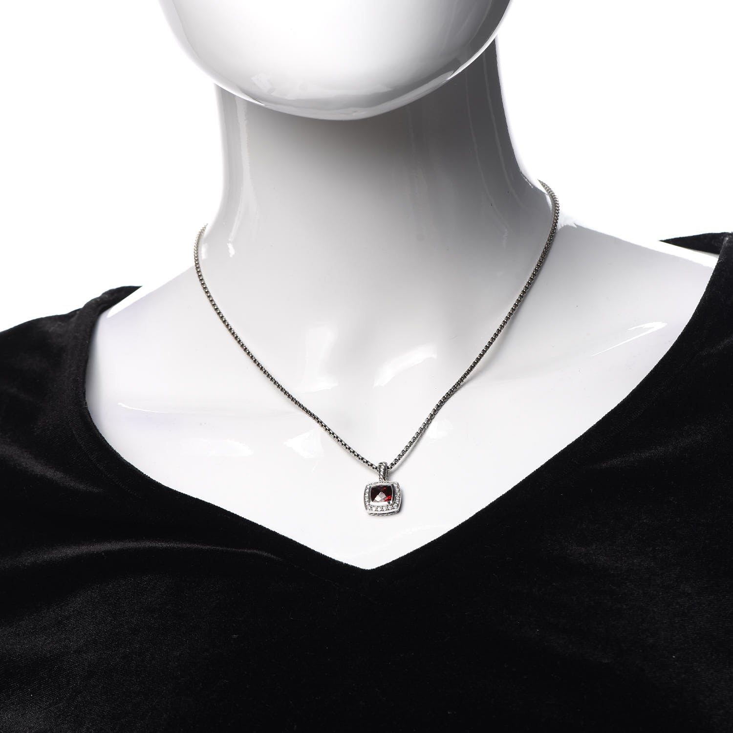 David Yurman Sterling Silver Diamond Garnet 7mm Petite Albion Pendant Necklace 2 of 5