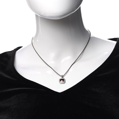 David Yurman Sterling Silver Diamond Garnet 7mm Petite Albion Pendant Necklace 2 of 5