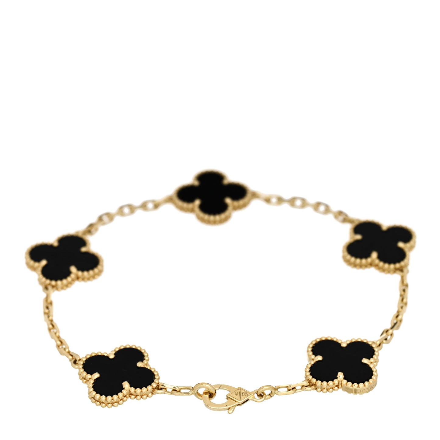 18K Yellow Gold Black Onyx 5 Motifs Vintage Alhambra Bracelet