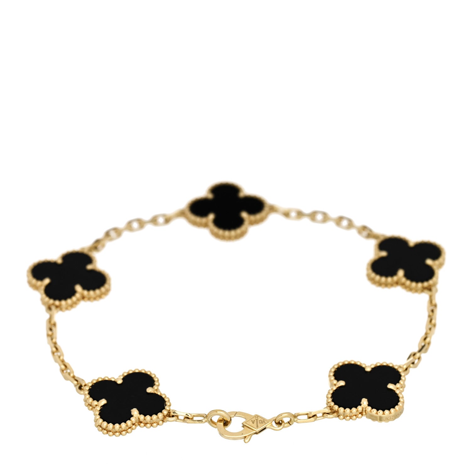 Van Cleef & Arpels 18K Yellow Gold Black Onyx 5 Motifs Vintage Alhambra Bracelet 2 of 5