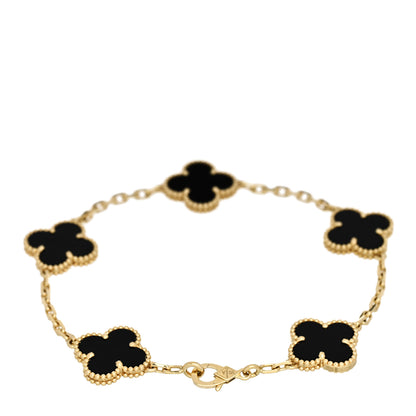 Van Cleef & Arpels 18K Yellow Gold Black Onyx 5 Motifs Vintage Alhambra Bracelet 2 of 5