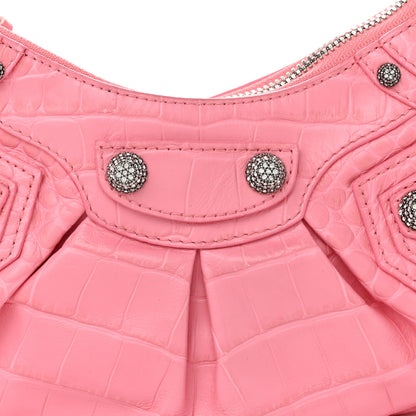 Balenciaga Extra Supple Calfskin Crystal Crocodile Embossed Le Cagole Shoulder Bag XS Sweet Pink 8 of 10