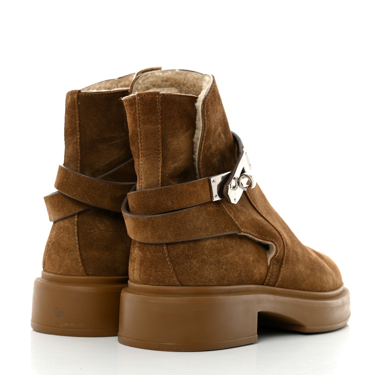 Hermes Velvet Womens Follow Low Boots 36.5 Brun Fume 2 of 4
