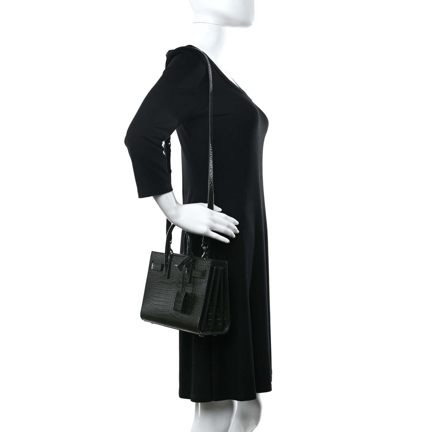Saint Laurent Calfskin Crocodile Embossed Nano Sac De Jour Dark Green 2 of 11