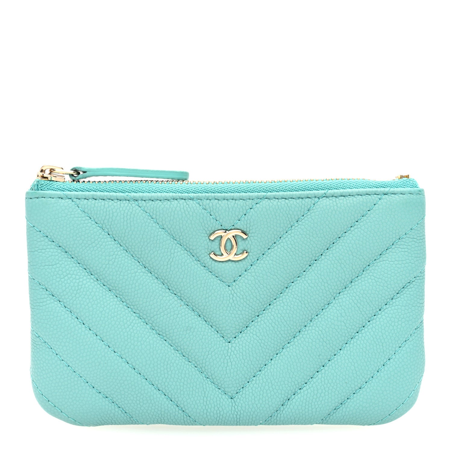 Chanel Caviar Chevron Quilted Small Cosmetic Case Light Blue 1 of 7