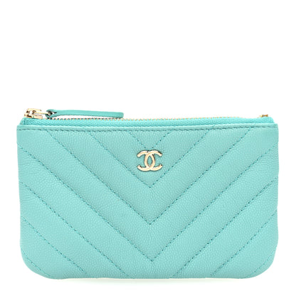 Chanel Caviar Chevron Quilted Small Cosmetic Case Light Blue 1 of 7