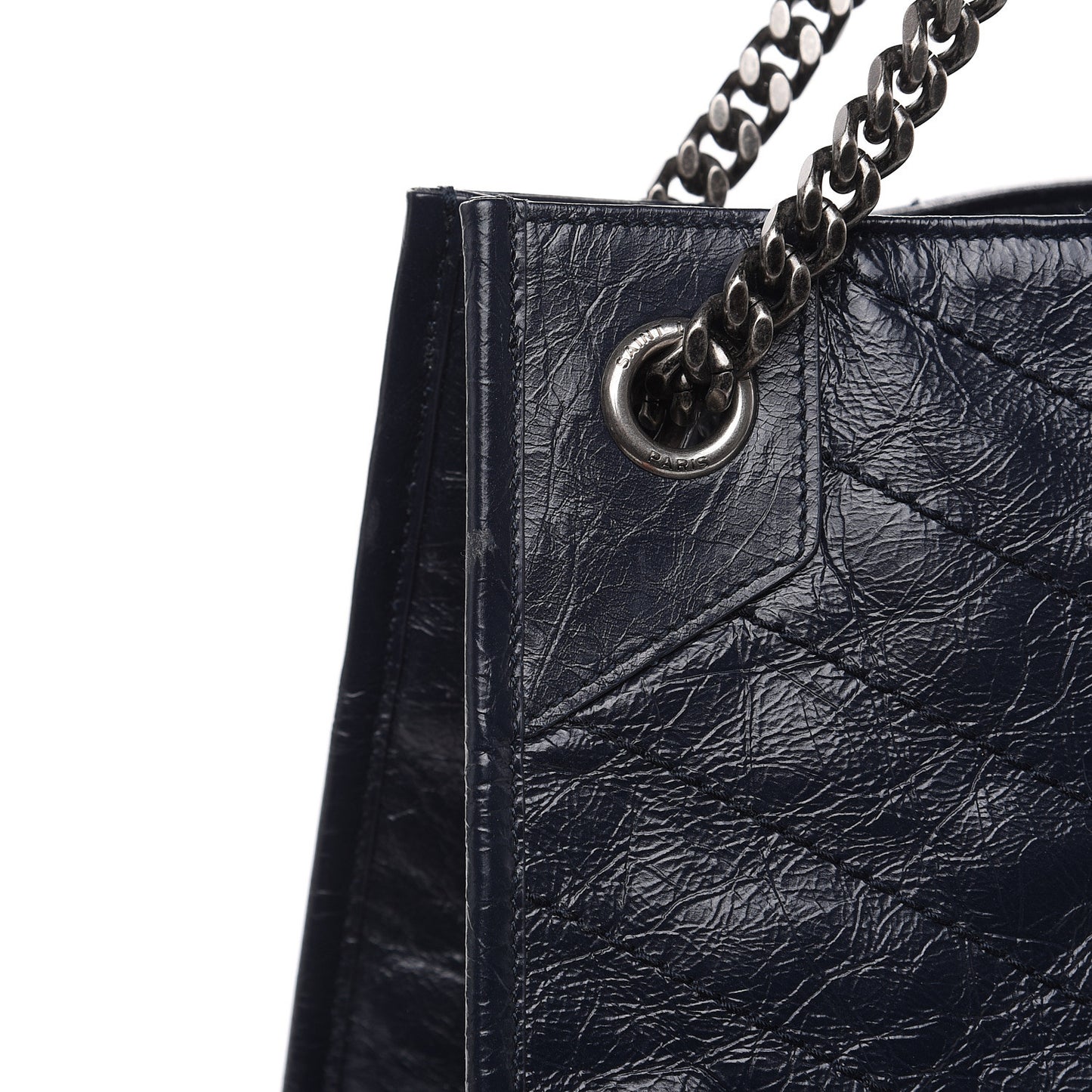 Crinkled Calfskin Matelasse Monogram Niki Shoulder Bag Deep Marine