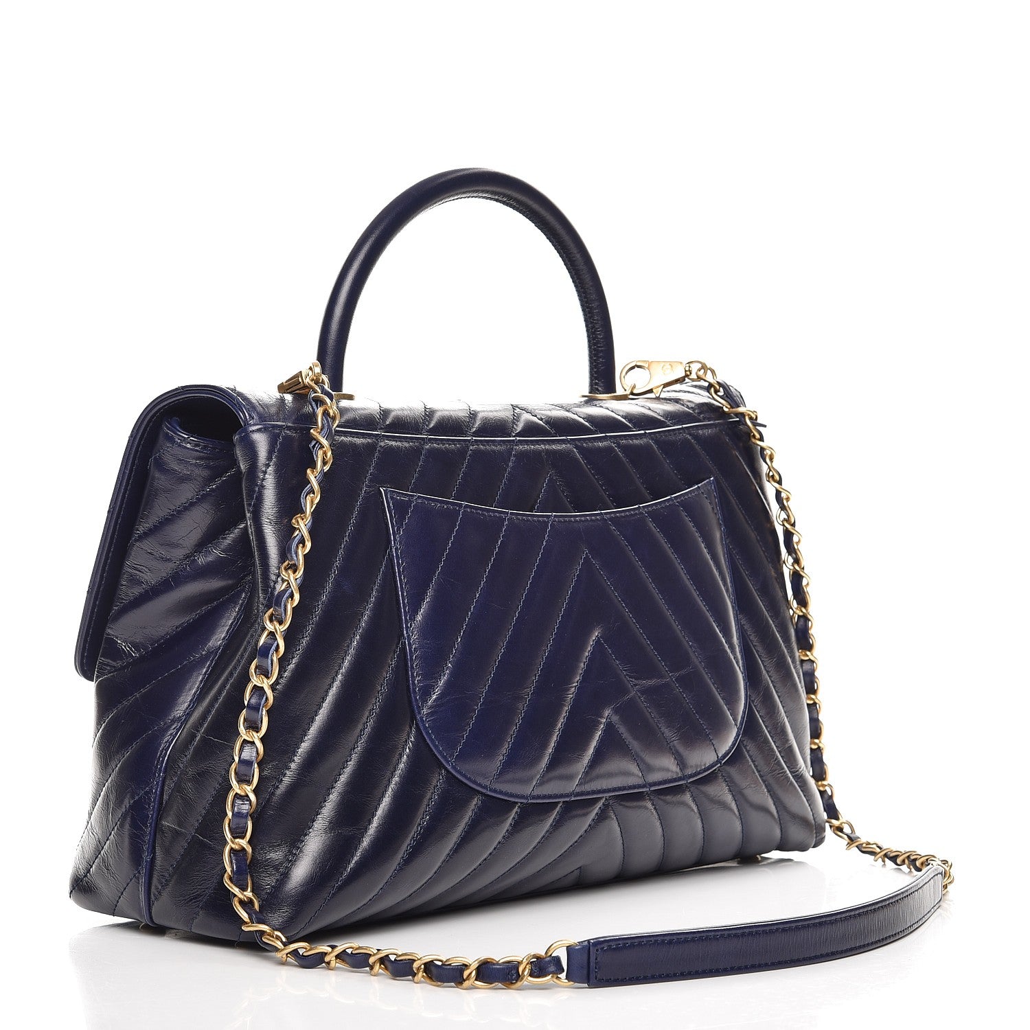 Chanel Calfskin Chevron Quilted Large Coco Handle Flap Blue 4 of 8