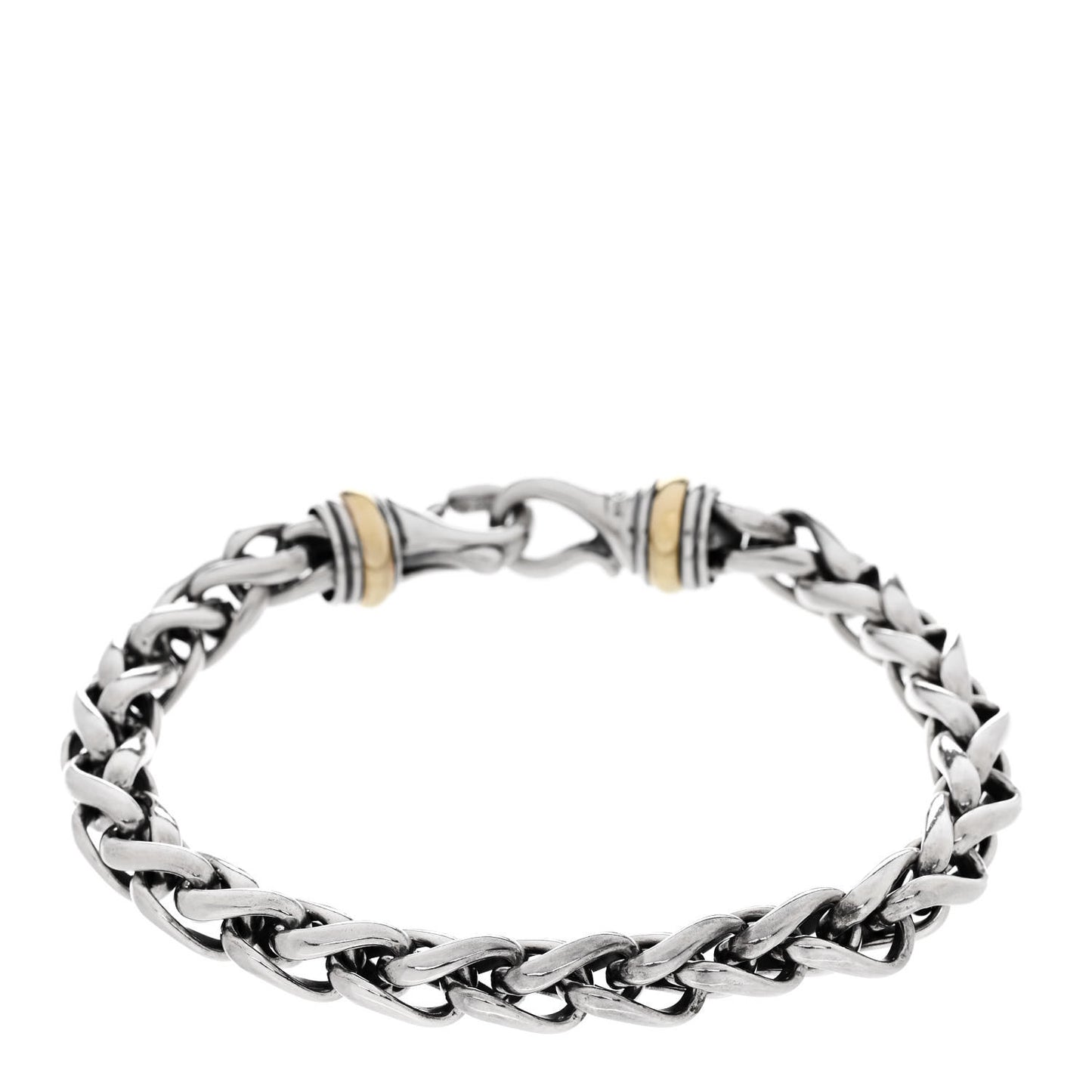 Sterling Silver 18K Yellow Gold 8mm Wheat Chain Bracelet