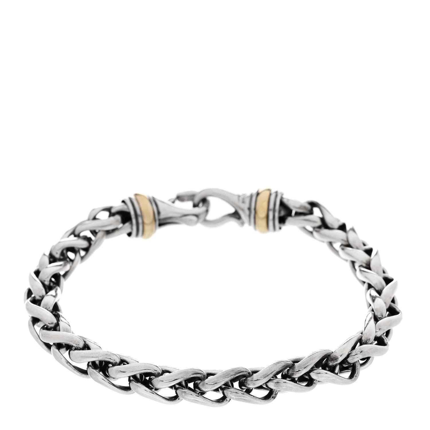 David Yurman Sterling Silver 18K Yellow Gold 8mm Wheat Chain Bracelet 3 of 4