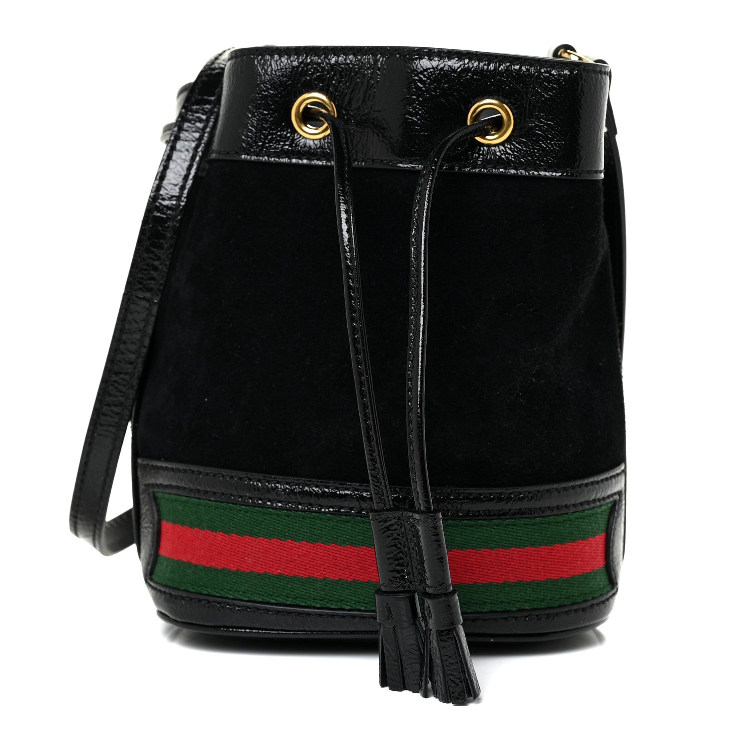 Gucci Suede Patent Web Mini Ophidia Bucket Bag Black 1 of 10