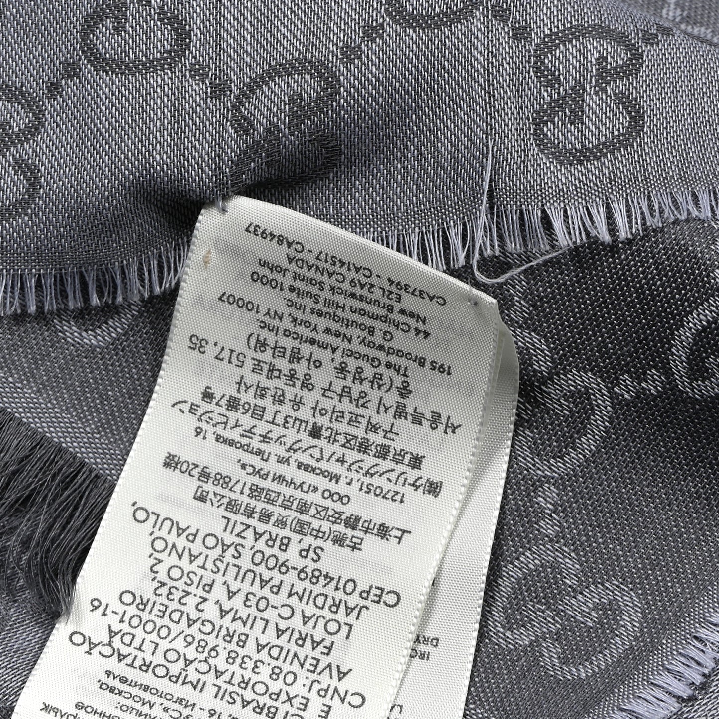 Wool Silk GG Monogram GGWeblong Fringe Scarf Shawl Blue