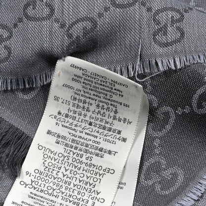 Gucci Wool Silk GG Monogram GGWeblong Fringe Scarf Shawl Blue 5 of 5