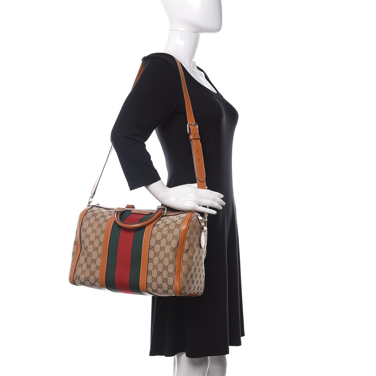 Gucci Monogram Vintage Web Medium Boston Tobacco 2 of 16