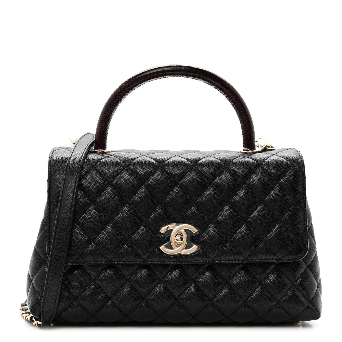 Caviar Lizard Embossed Quilted Small Coco Handle Flap Black