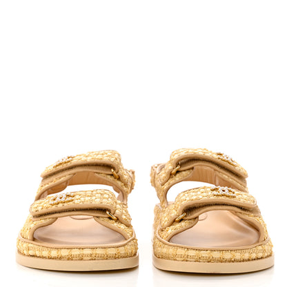 Chanel Braided Fabric Velcro Dad Sandals 37.5 Beige 2 of 8