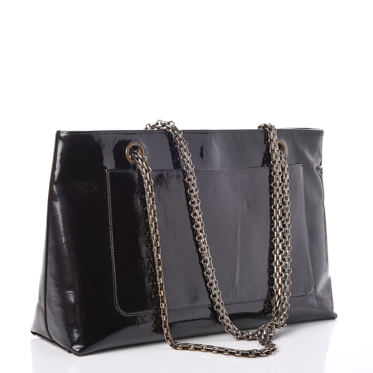 Patent Bijoux Chain Shoulder Bag Brown
