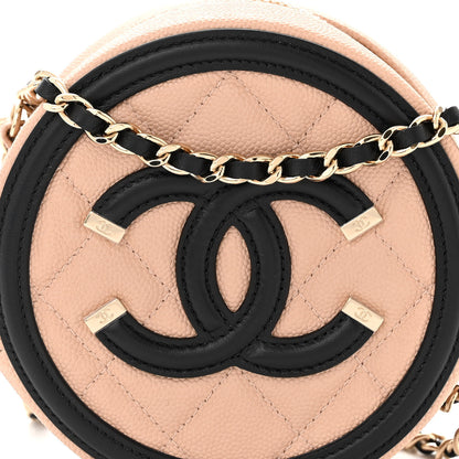 Chanel Caviar Quilted Round Filigree Crossbody Beige Black 8 of 10
