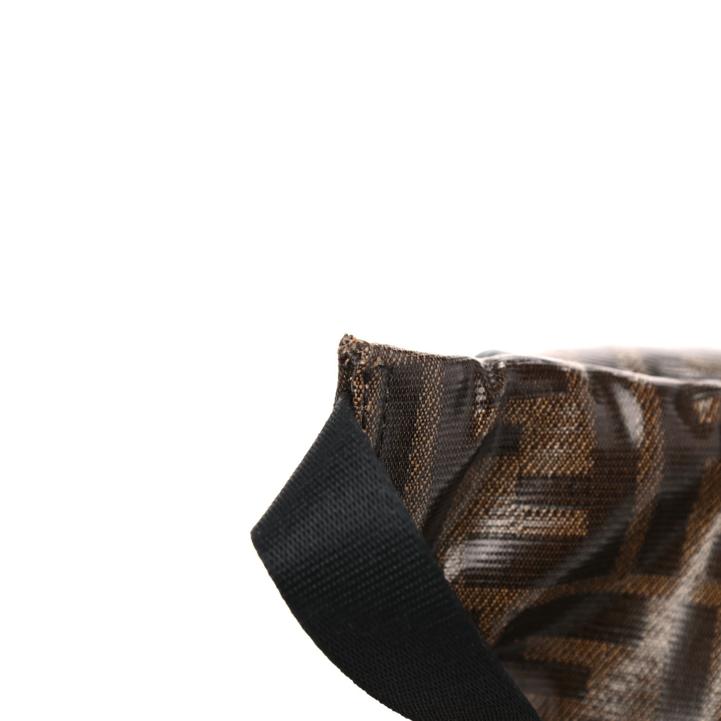 Glazed Fabric Vitello Century FF 1974 Stamp Patch Mens Pocket Belt Bag Mogano Panna Black