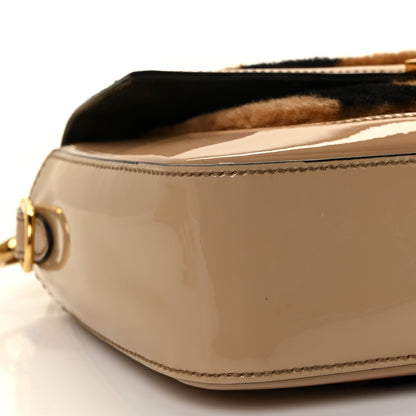 Fendi Shearling Vitello Vernice Mou Pequin Striped Baguette Tobacco Black Tortora 7 of 8