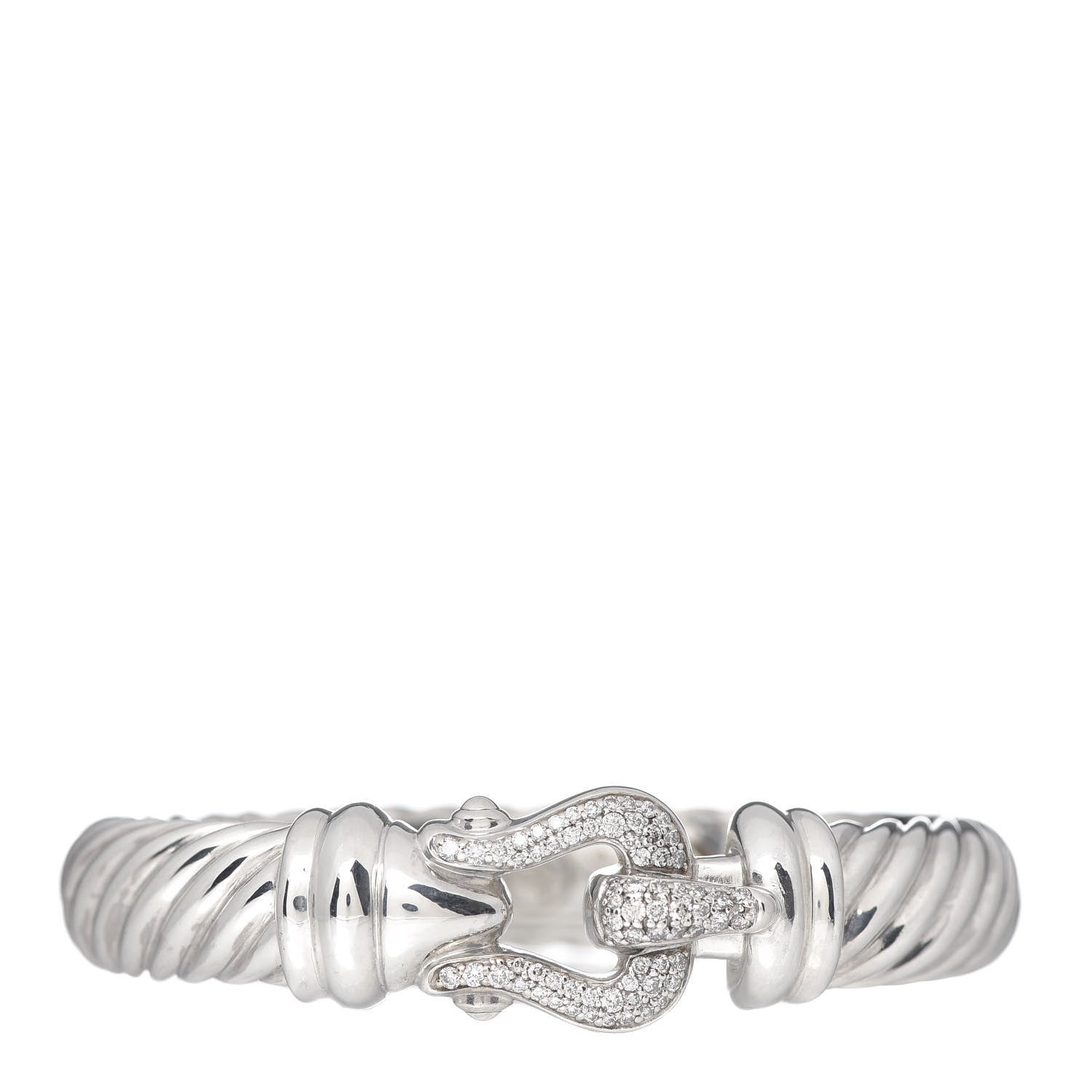 David Yurman Sterling Silver Diamond 10mm Cable Buckle Bracelet 1 of 4