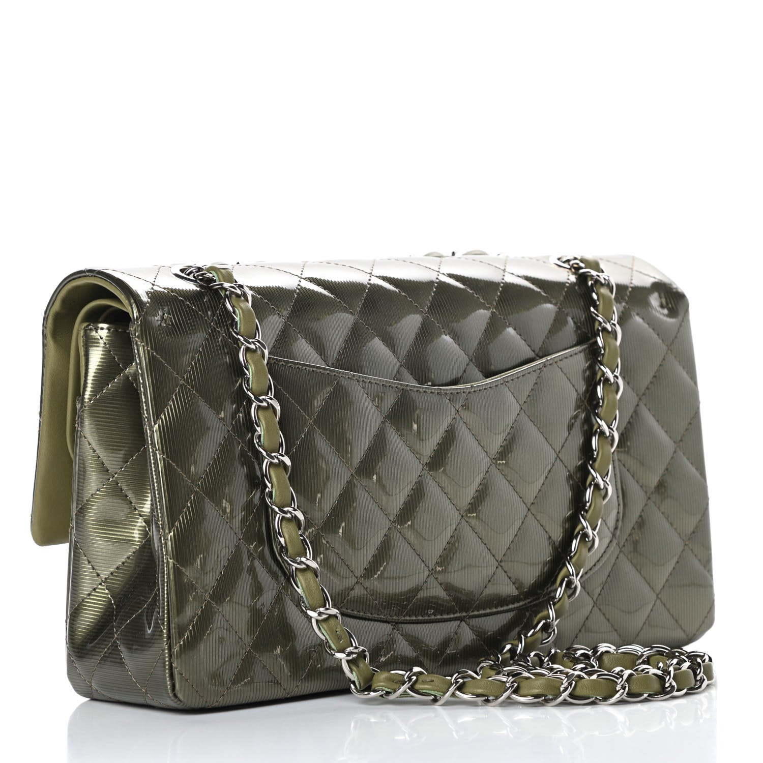 Chanel Striated Patent Quilted Medium Double Flap Green 3 of 11
