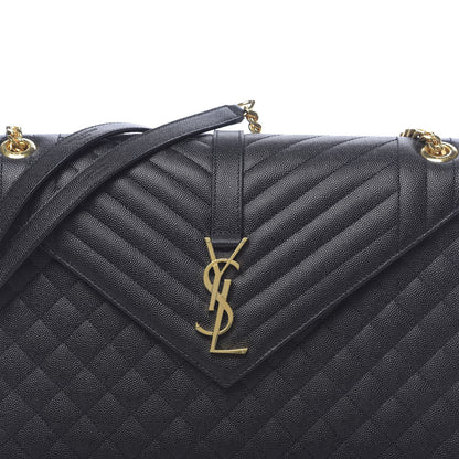 Saint Laurent Grain De Poudre Textured Mixed Matelasse Large Triquilt Monogram Satchel Black 7 of 9
